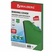 Обложки для переплета Brauberg, комплект 100 шт., тиснение под кожу, А4, картон 230 г/м2, зеленые