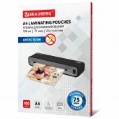 Пленки-заготовки для ламинированияя Антистатик Brauberg A4, 75 мкм 100шт/уп Пленки-заготовки для ламинированияя Антистатик Brauberg A4, 75 мкм 100шт/уп
