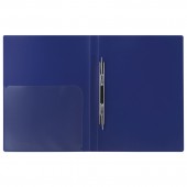 Папка с металлическим скоросшивателем и внутренним карманом Brauberg диагональ, темно-синяя, до 100 листов, 0,6 мм