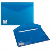Папка-конверт на кнопке,Brauberg, А4, непрозрачная, плотная, синяя, до 100 листов, 0,20 мм