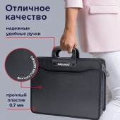 Папка-портфель пластик Brauberg, 390х320х120 мм, фактура под дерево, 4 отделения, черный