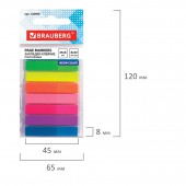 Закладки  Brauberg неоновые пластиковые, 45х8 мм, 8 цветов х 20 листов, в пластиковой книжке