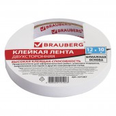 Клейкая лента двухсторонняя 12 мм х 10 м, бумажная основа, гарантия длины, подвес,brauberg Клейкая лента двухсторонняя 12 мм х 10 м, бумажная основа, гарантия длины, подвес,brauberg
