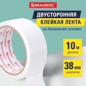 Клейкая двусторонняя лента 38 мм х 10 м, Бумажна основа, Brauberg Клейкая двусторонняя лента 38 мм х 10 м, Бумажна основа, Brauberg