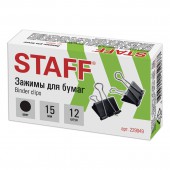Зажимы для бумаг Staff  "Everyday ",  комплект  12 шт., 15 мм, на 45 листов, черные, картонная коробка